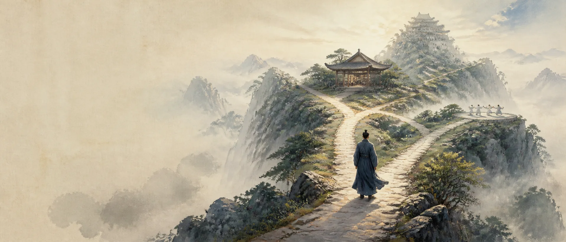 Un voyageur illustré suit des chemins vers des lieux d’étude et de pratique