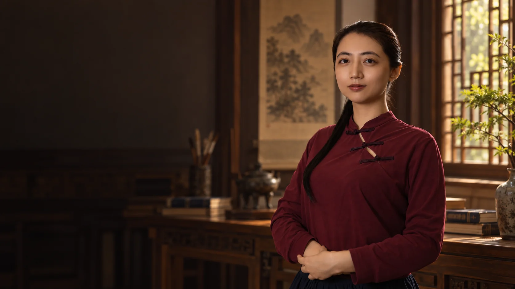 赵静怡(宗怡)老师 · I Ching Beginner Course · AI composite · Owner-supplied teacher portrait